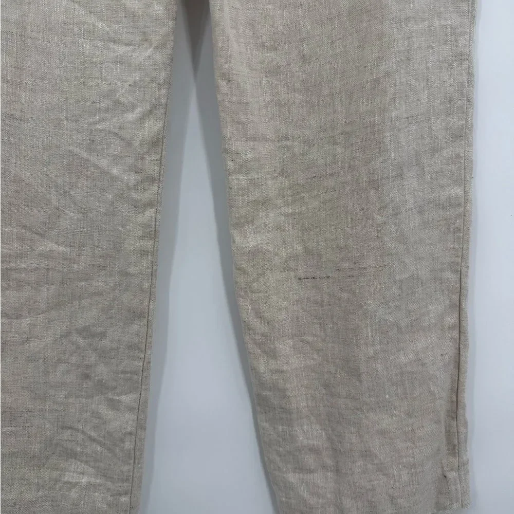 MNG Mango Linen Straight Leg Trousers in Natural | Size 10